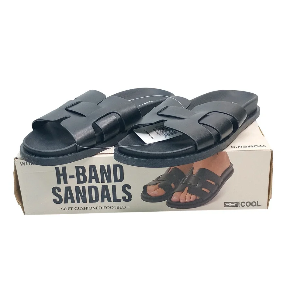 32 Degrees Cool H-Band Sandals Women Size 8 Black Cushioned Slide 1957329